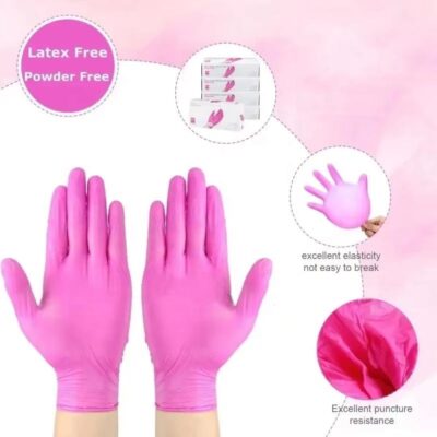 6Mil pink nitrile gloves touchscreen tattoo