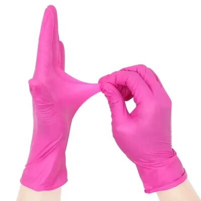 6Mil pink nitrile gloves touchscreen tattoo