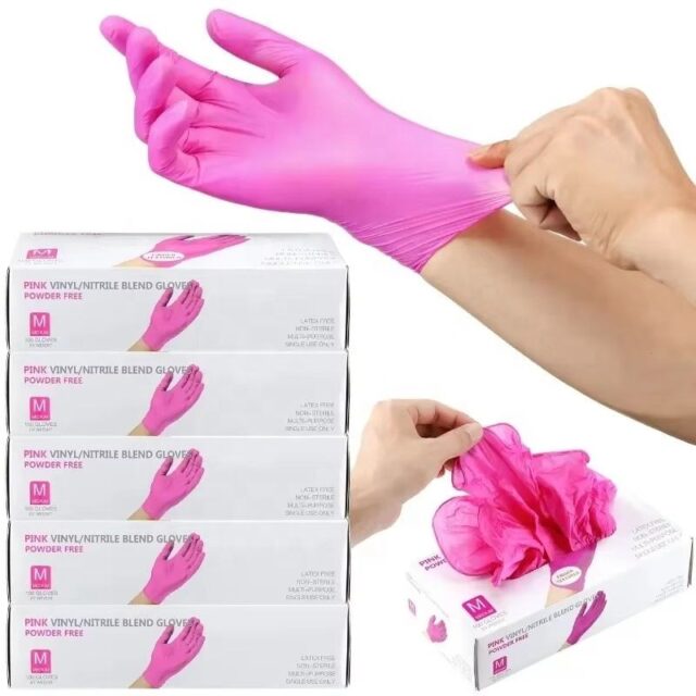 6Mil pink nitrile gloves touchscreen tattoo