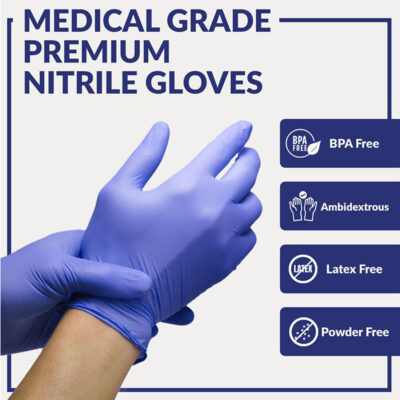 medical grade blue nitrile exam gloves