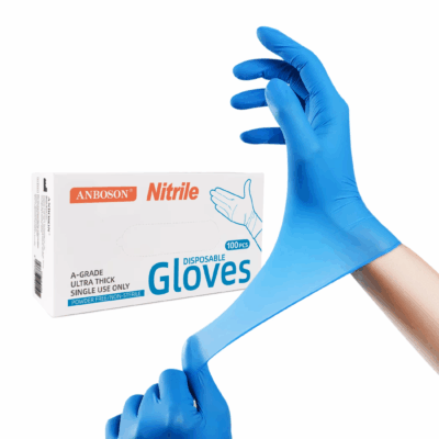 Blue powder-free nitrile medical exam gloves