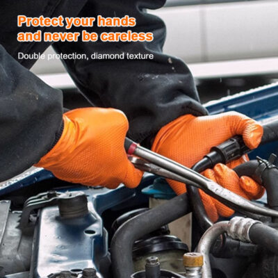 Orange diamond grip 6 mil nitrile gloves