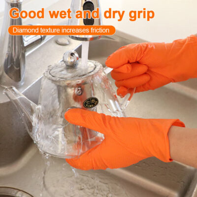 Orange diamond grip 6 mil nitrile gloves