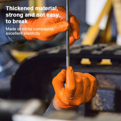 Orange diamond grip 6 mil nitrile gloves
