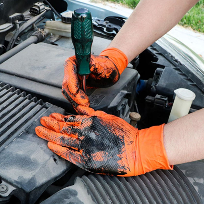 Orange diamond grip 6 mil nitrile gloves