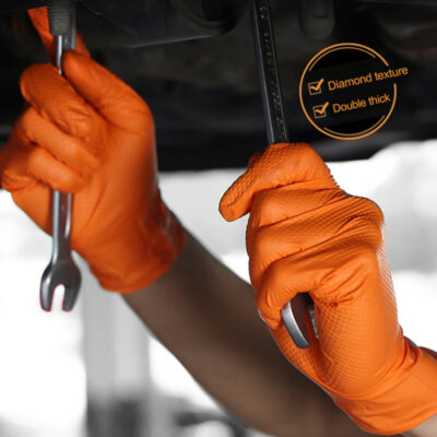 Orange diamond grip 6 mil nitrile gloves